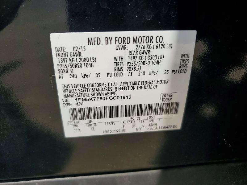 Aukcja sprzedaży 2015 Ford Explorer, vin: 1FM5K7F80FGC01916, numer aukcji: 65726096