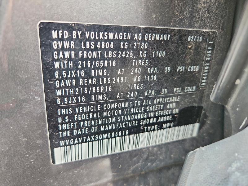 Продаж на аукціоні авто 2016 Volkswagen Tiguan, vin: WVGAV7AX3GW585816, номер лоту: 63546336