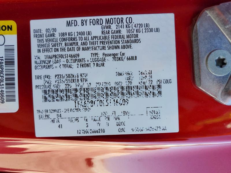 Продажа на аукционе авто 2020 Ford Mustang, vin: 1FA6P8CF0L5146609, номер лота: 65335966