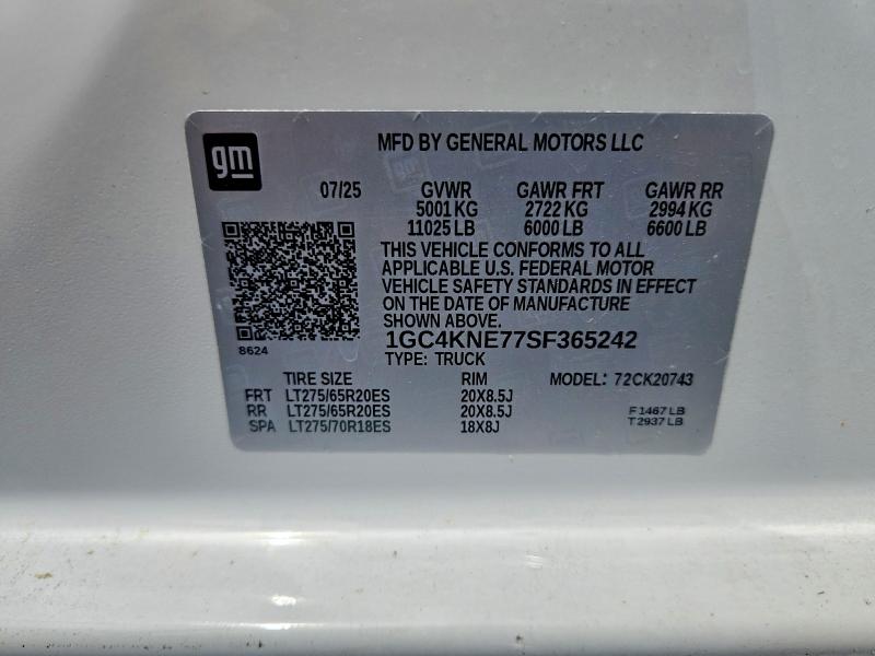 Aukcja sprzedaży 2025 Chevrolet Silverado, vin: 1GC4KNE77SF365242, numer aukcji: 64268026