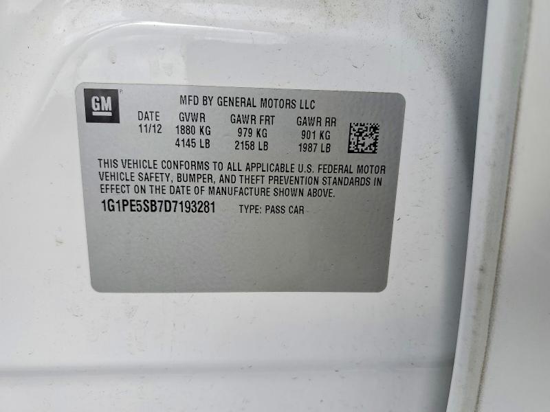 2013 Chevrolet Cruze მანქანა იყიდება აუქციონზე, vin: 1G1PE5SB7D7193281, აუქციონის ნომერი: 65141346