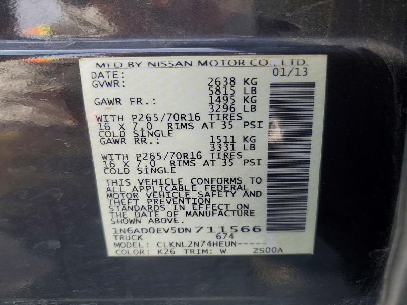 2013 Nissan Frontier მანქანა იყიდება აუქციონზე, vin: 1N6AD0EV5DN711566, აუქციონის ნომერი: 65930106