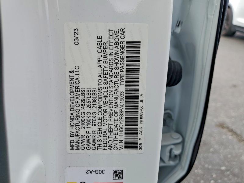 Aukcja sprzedaży 2023 Honda Accord, vin: 1HGCY2F83PA019033, numer aukcji: 65196536