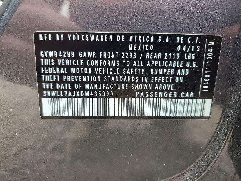 61450396 :رقم المزاد ، 3VWLL7AJXDM435399 vin ، 2013 Volkswagen Jetta مزاد بيع