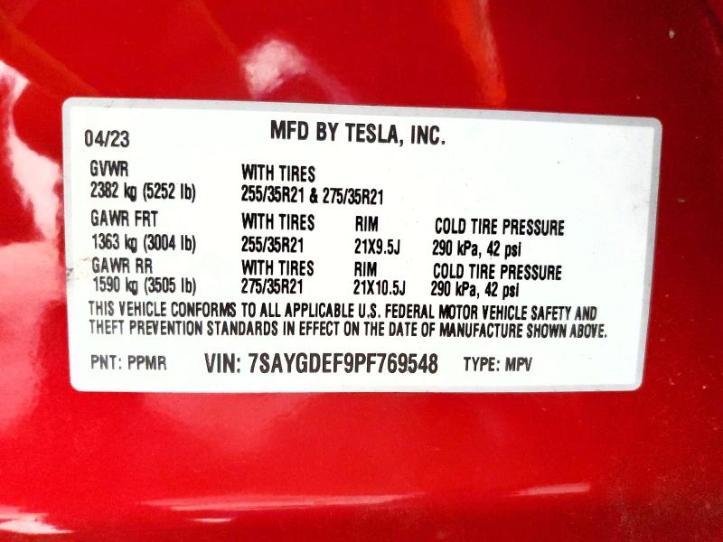 2023 Tesla Model Y მანქანა იყიდება აუქციონზე, vin: 7SAYGDEF9PF769548, აუქციონის ნომერი: 64711796