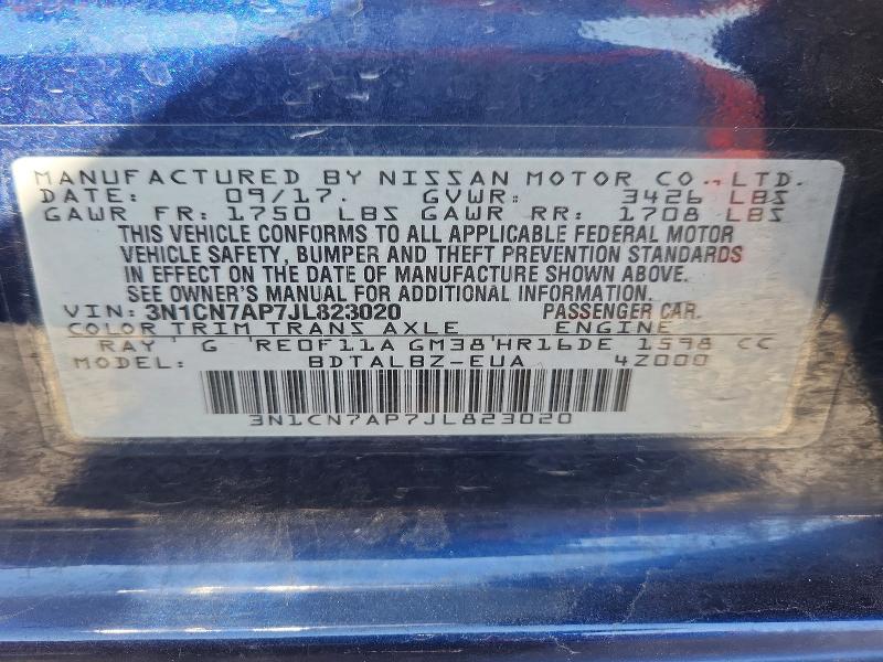 65681696 :رقم المزاد ، 3N1CN7AP7JL823020 vin ، 2018 Nissan Versa مزاد بيع