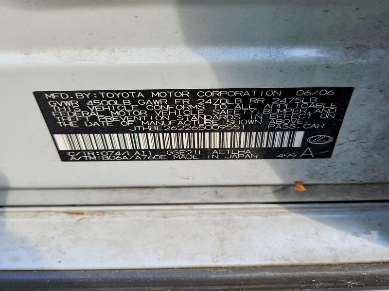 Aukcja sprzedaży 2006 Lexus Is, vin: JTHBE262265009551, numer aukcji: 65602286
