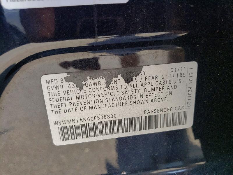 Aukcja sprzedaży 2012 Volkswagen Cc, vin: WVWMN7AN6CE505800, numer aukcji: 66328626