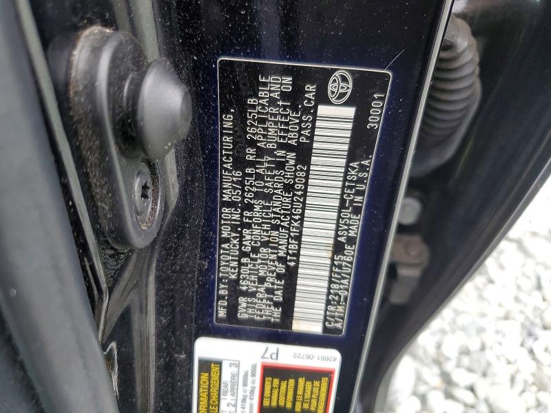 66501356 :رقم المزاد ، 4T1BF1FK4GU249082 vin ، 2016 Toyota Camry مزاد بيع