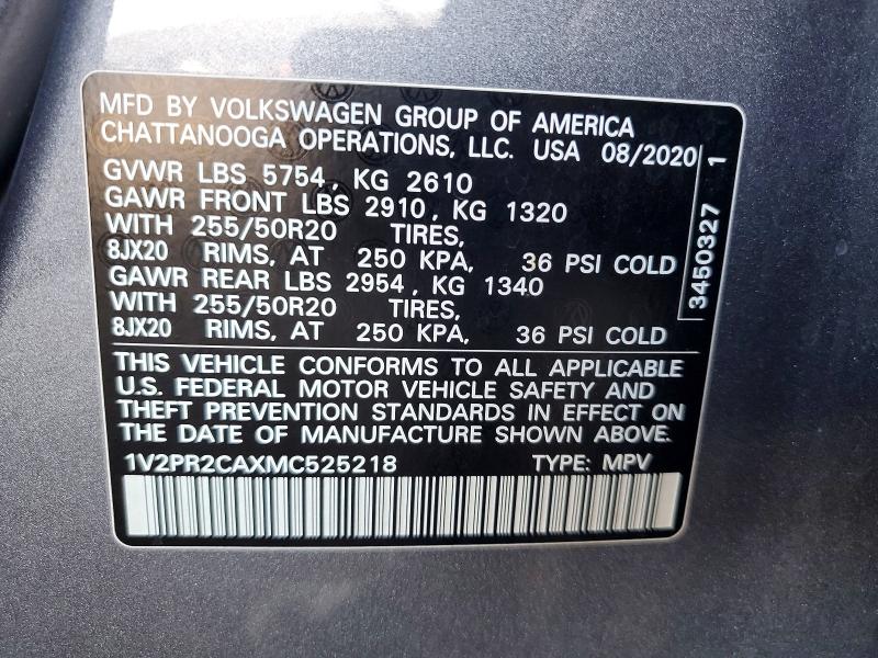 Aukcja sprzedaży 2021 Volkswagen Atlas, vin: 1V2PR2CAXMC525218, numer aukcji: 63118316