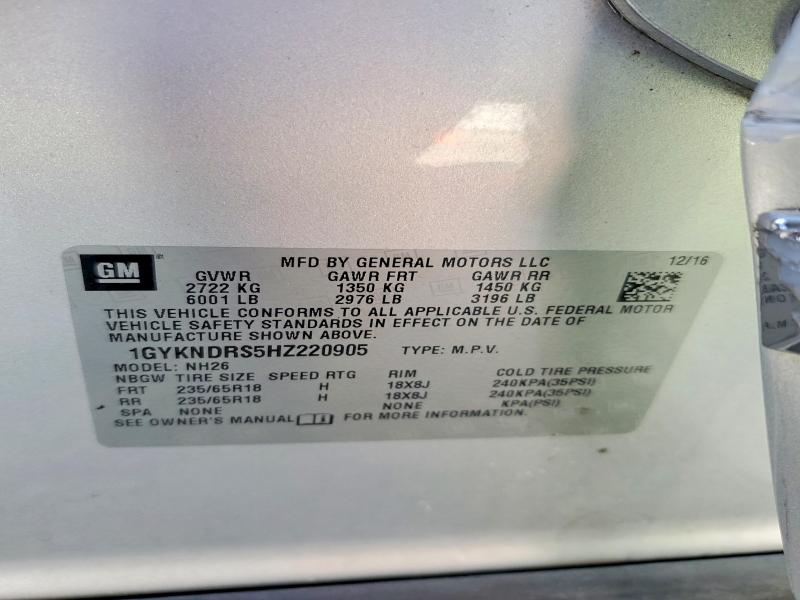 2017 Cadillac Xt5 მანქანა იყიდება აუქციონზე, vin: 1GYKNDRS5HZ220905, აუქციონის ნომერი: 65928126
