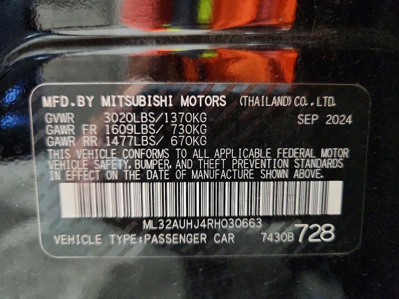 Aukcja sprzedaży 2024 Mitsubishi Mirage, vin: ML32AUHJ4RH030663, numer aukcji: 66753116