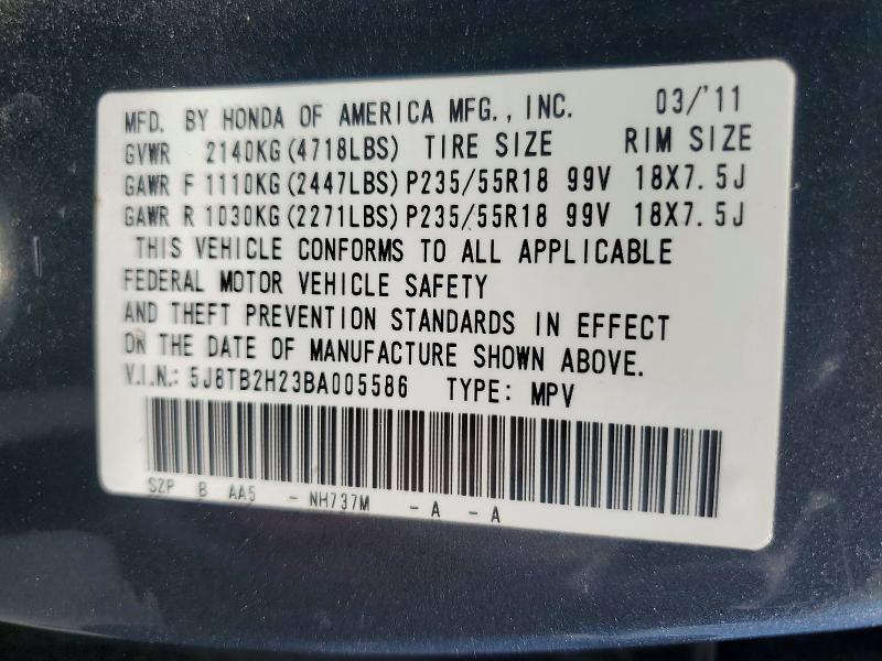 63775866 :رقم المزاد ، 5J8TB2H23BA005586 vin ، 2011 Acura Rdx مزاد بيع
