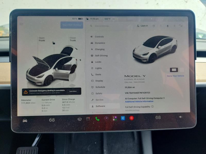 65864206 :رقم المزاد ، 7SAYGAEE7NF429723 vin ، 2022 Tesla Model Y مزاد بيع