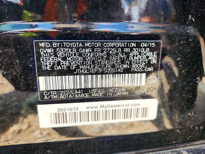 63705786 :رقم المزاد ، JTHGL1EF3F5055142 vin ، 2015 Lexus Ls مزاد بيع