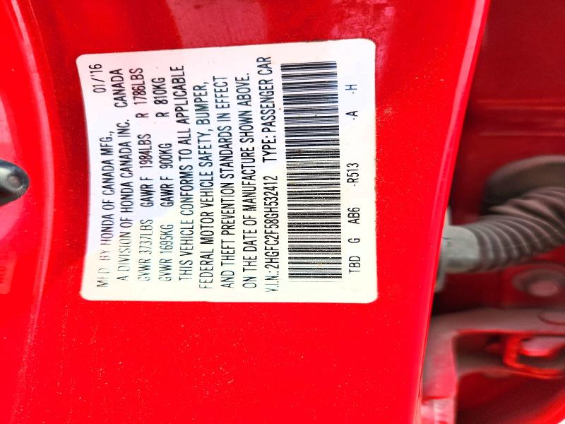 Продаж на аукціоні авто 2016 Honda Civic, vin: 2HGFC2F58GH532412, номер лоту: 66113896