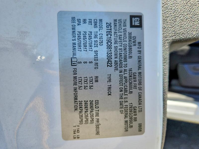 Aukcja sprzedaży 2008 Gmc Sierra, vin: 2GTEC19C881330422, numer aukcji: 65044376