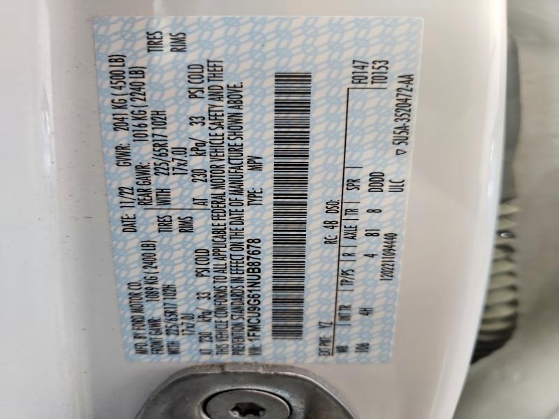 Aukcja sprzedaży 2022 Ford Escape, vin: 1FMCU9G61NUB87678, numer aukcji: 65574646