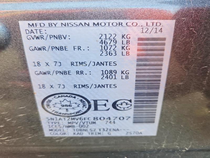 Продаж на аукціоні авто 2015 Nissan Rogue, vin: 5N1AT2MV6FC804707, номер лоту: 63543606
