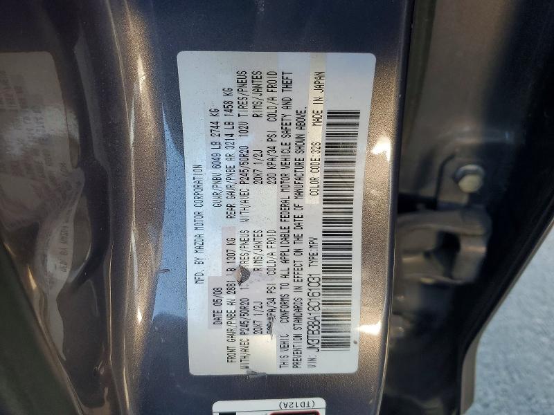 67095606 :رقم المزاد ، JM3TB38A180161031 vin ، 2008 Mazda Cx-9 مزاد بيع
