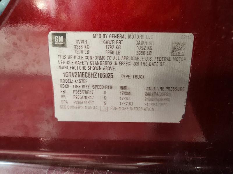 64775526 :رقم المزاد ، 1GTV2MEC8HZ106035 vin ، 2017 Gmc Sierra مزاد بيع
