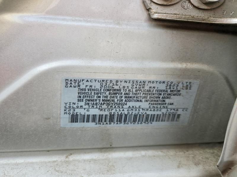 64462846 :رقم المزاد ، 3N1AB7AP3GY258924 vin ، 2016 Nissan Sentra مزاد بيع
