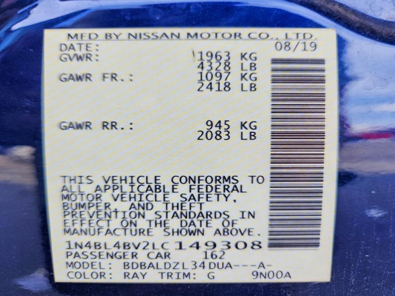 2020 Nissan Altima მანქანა იყიდება აუქციონზე, vin: 1N4BL4BV2LC149308, აუქციონის ნომერი: 66842466