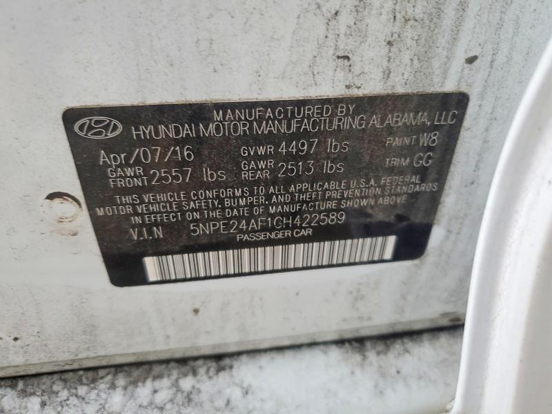 2016 Hyundai Sonata მანქანა იყიდება აუქციონზე, vin: 5NPE24AF1GH422589, აუქციონის ნომერი: 65013476