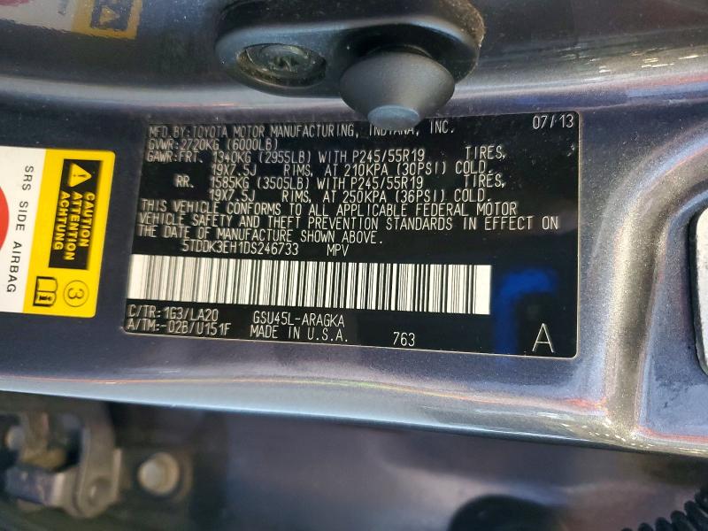 2013 Toyota Highlander მანქანა იყიდება აუქციონზე, vin: 5TDDK3EH1DS246733, აუქციონის ნომერი: 66121176