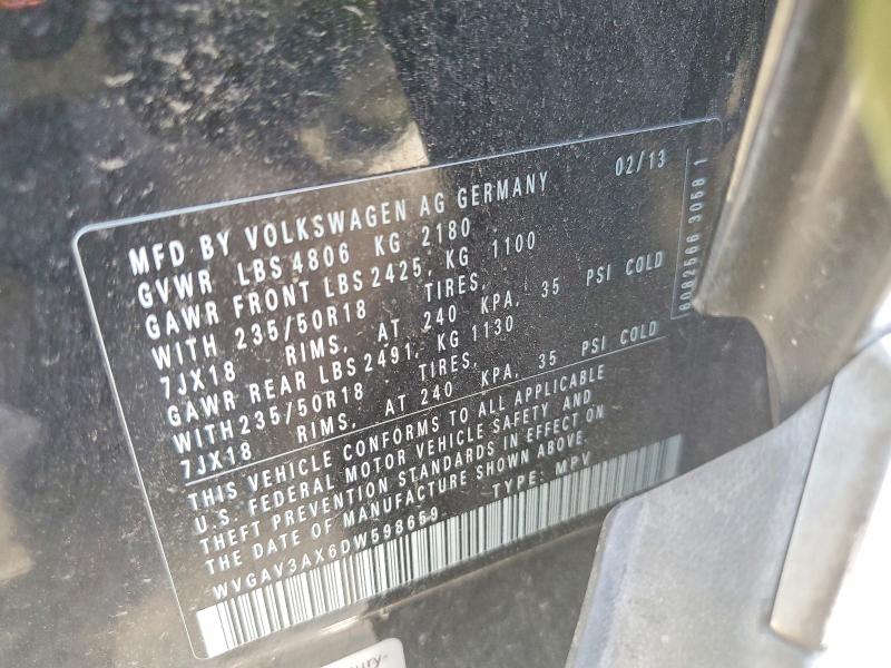 66220446 :رقم المزاد ، WVGAV3AX6DW598659 vin ، 2013 Volkswagen Tiguan مزاد بيع