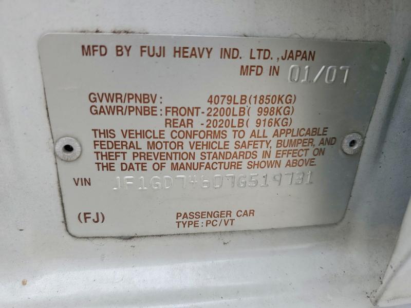 Aukcja sprzedaży 2007 Subaru Impreza, vin: JF1GD74607G519731, numer aukcji: 65664546