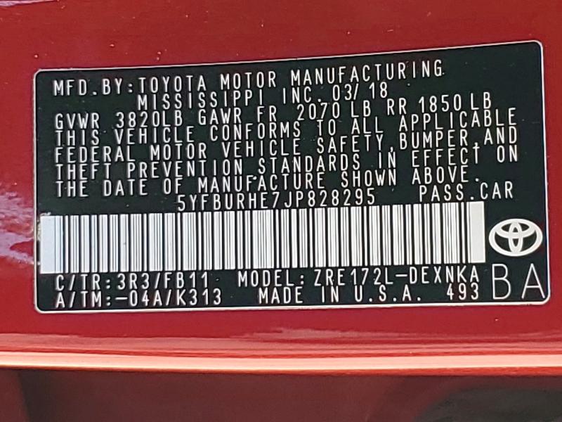 2018 Toyota Corolla მანქანა იყიდება აუქციონზე, vin: 5YFBURHE7JP828295, აუქციონის ნომერი: 65689686