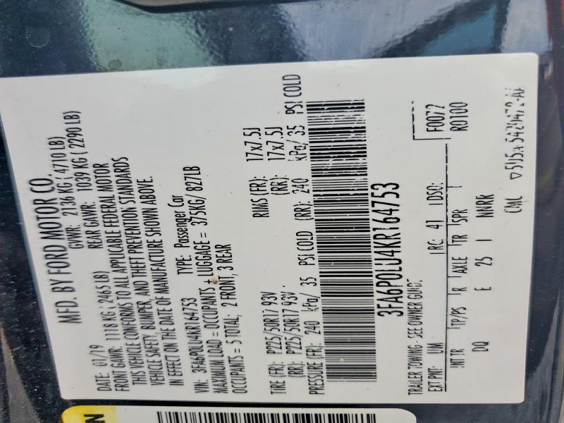 63425806 :رقم المزاد ، 3FA6P0LU4KR164753 vin ، 2019 Ford Fusion مزاد بيع