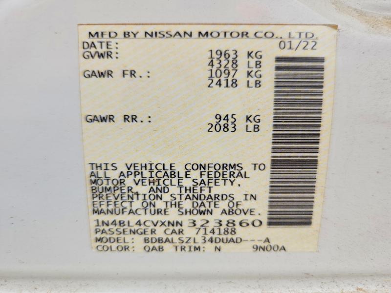 Продаж на аукціоні авто 2022 Nissan Altima, vin: 1N4BL4CVXNN323860, номер лоту: 65461046