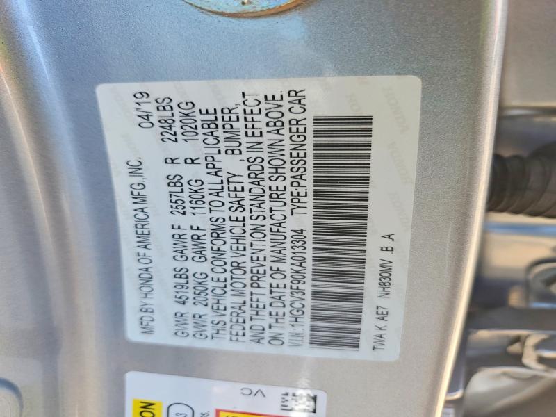 Aukcja sprzedaży 2019 Honda Accord, vin: 1HGCV3F90KA013304, numer aukcji: 61380276