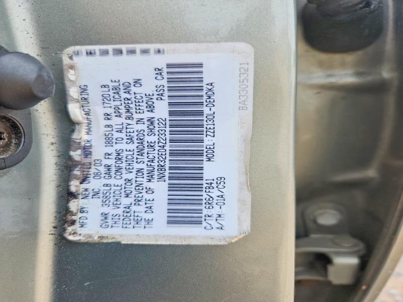 64843236 :رقم المزاد ، 1NXBR32E04Z233122 vin ، 2004 Toyota Corolla مزاد بيع