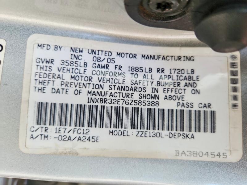 2005 Toyota Corolla მანქანა იყიდება აუქციონზე, vin: 1NXBR32E76Z585388, აუქციონის ნომერი: 67356836