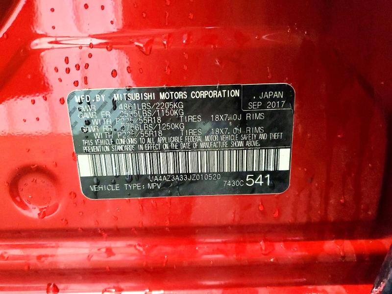 2018 Mitsubishi Outlander მანქანა იყიდება აუქციონზე, vin: JA4AZ3A33JZ010520, აუქციონის ნომერი: 63466726