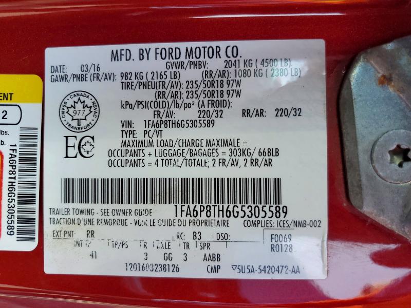 Aukcja sprzedaży 2016 Ford Mustang, vin: 1FA6P8TH6G5305589, numer aukcji: 64473016