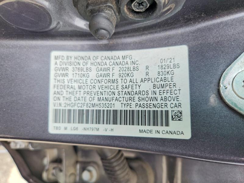 Продаж на аукціоні авто 2021 Honda Civic, vin: 2HGFC2F82MH535201, номер лоту: 64622696