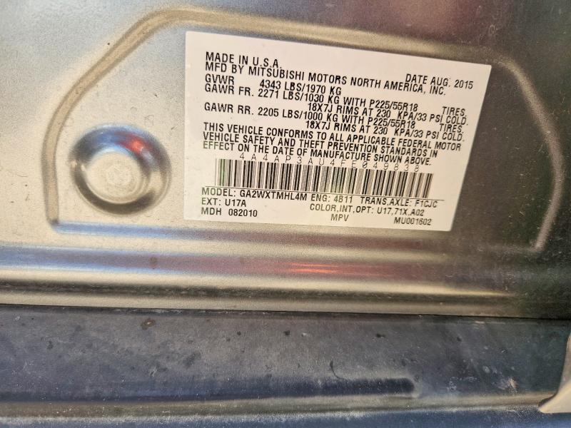 2015 Mitsubishi Outlander Sport მანქანა იყიდება აუქციონზე, vin: 4A4AP3AU4FE049838, აუქციონის ნომერი: 65001986