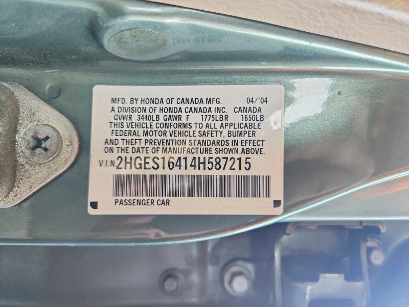 Aukcja sprzedaży 2004 Honda Civic, vin: 2HGES16414H587215, numer aukcji: 66596106