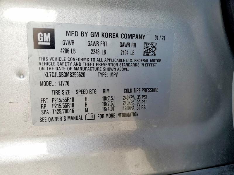 Продаж на аукціоні авто 2021 Chevrolet Trax, vin: KL7CJLSB3MB355620, номер лоту: 64832196
