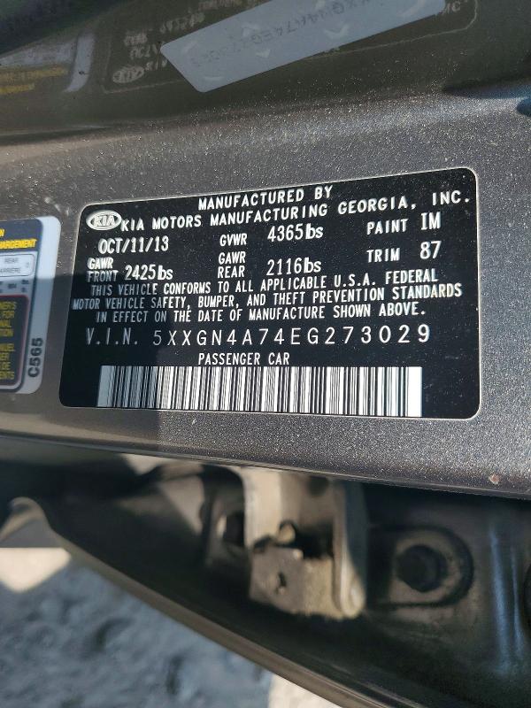 63571346 :رقم المزاد ، 5XXGN4A74EG273029 vin ، 2014 Kia Optima مزاد بيع