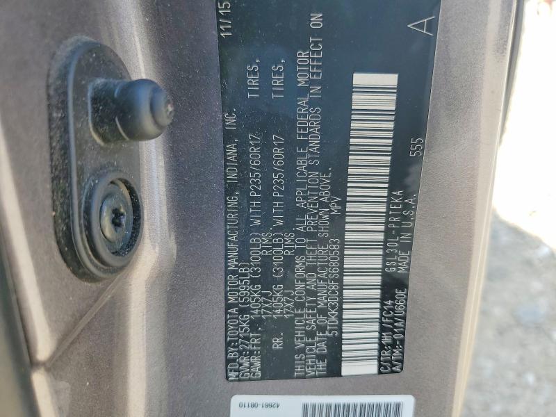 Продаж на аукціоні авто 2015 Toyota Sienna, vin: 5TDKK3DC8FS680583, номер лоту: 63871006