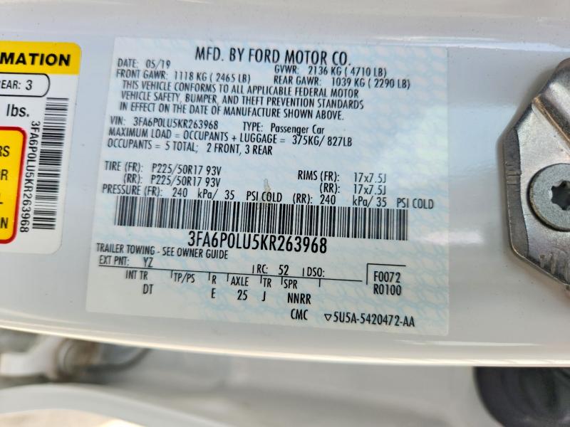 Продажа на аукционе авто 2019 Ford Fusion, vin: 3FA6P0LU5KR263968, номер лота: 64490946
