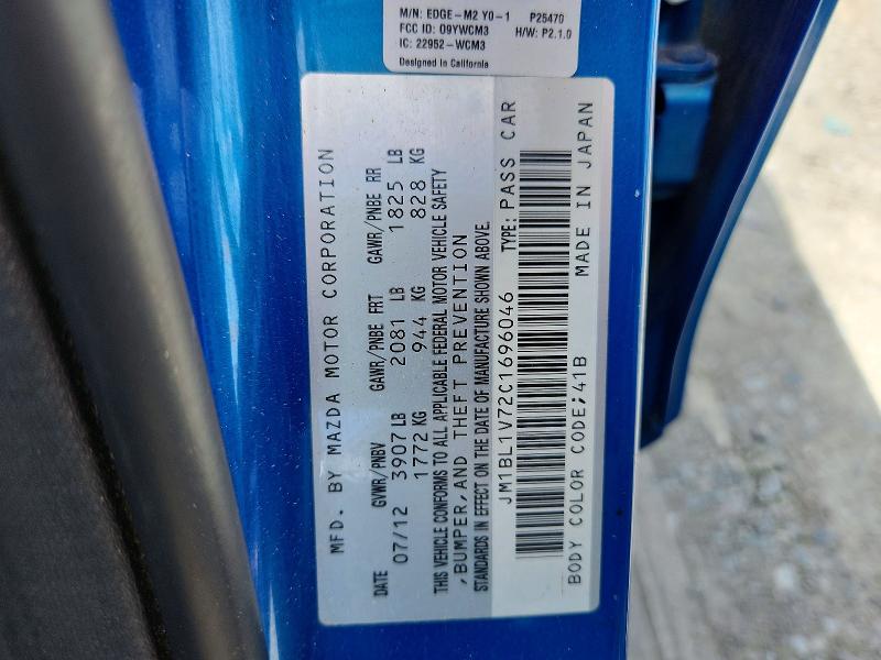63836236 :رقم المزاد ، JM1BL1V72C1696046 vin ، 2012 Mazda 3 مزاد بيع