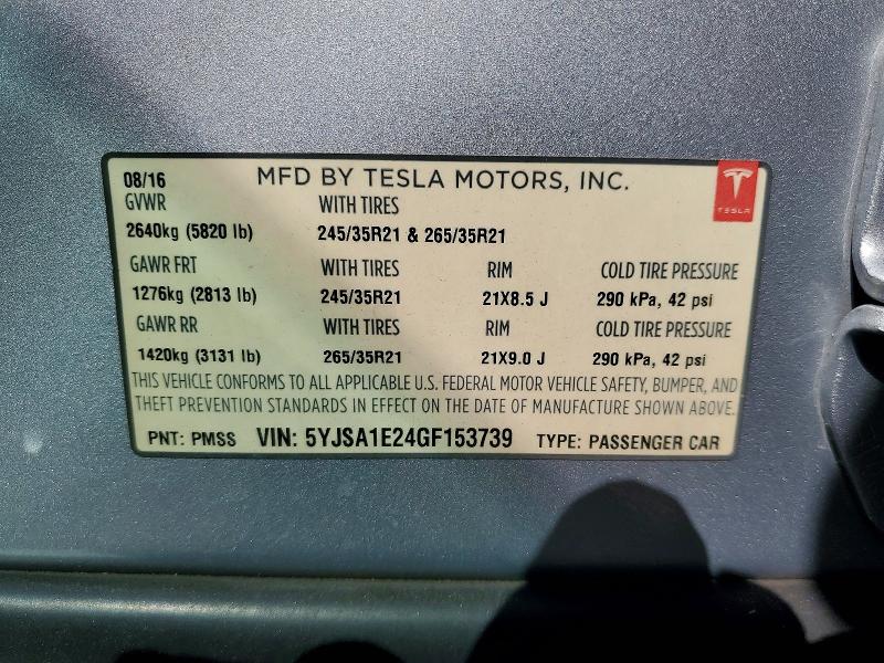 66072116 :رقم المزاد ، 5YJSA1E24GF153739 vin ، 2016 Tesla Model S مزاد بيع