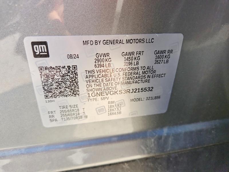 Продажа на аукционе авто 2024 Chevrolet Traverse, vin: 1GNEVGKS3RJ215532, номер лота: 66210776