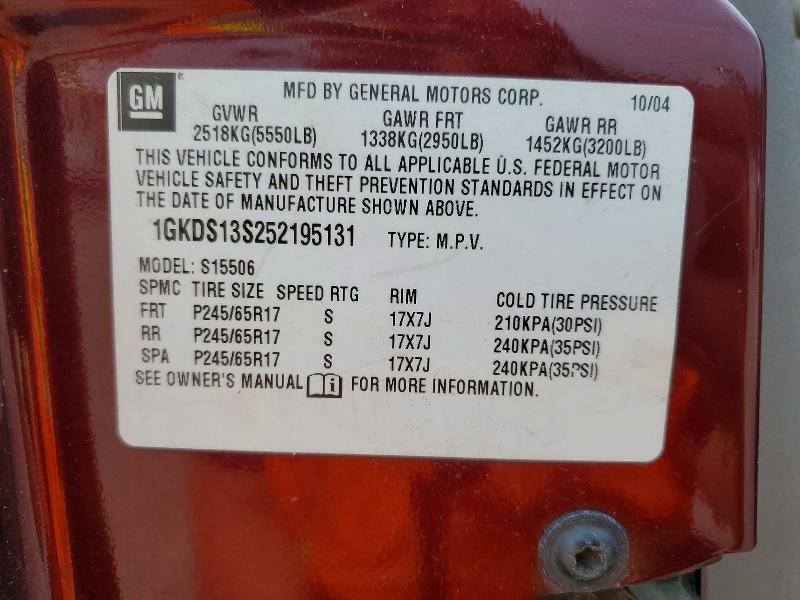 2005 Gmc Envoy მანქანა იყიდება აუქციონზე, vin: 1GKDS13S252195131, აუქციონის ნომერი: 65162306